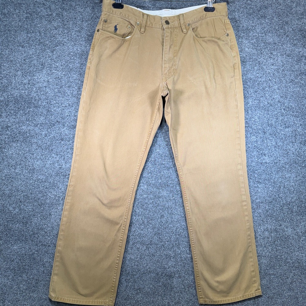 Polo Ralph Lauren Authentic Dungarees Pants Mens 34x31 Tan Straight Leg Cotton